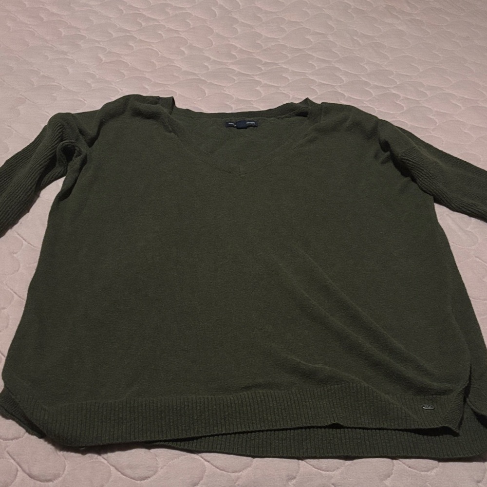 American Eagle Outfitters Dark Green V-Neck Sweater